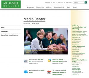 Media Center page from MdDaniel.edu